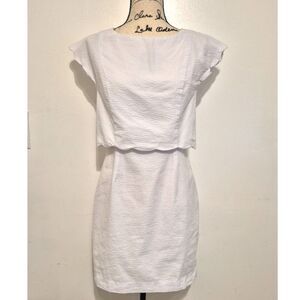 Lauren James White Seersucker Cape Overlay Dress S Southern Prep Made USA